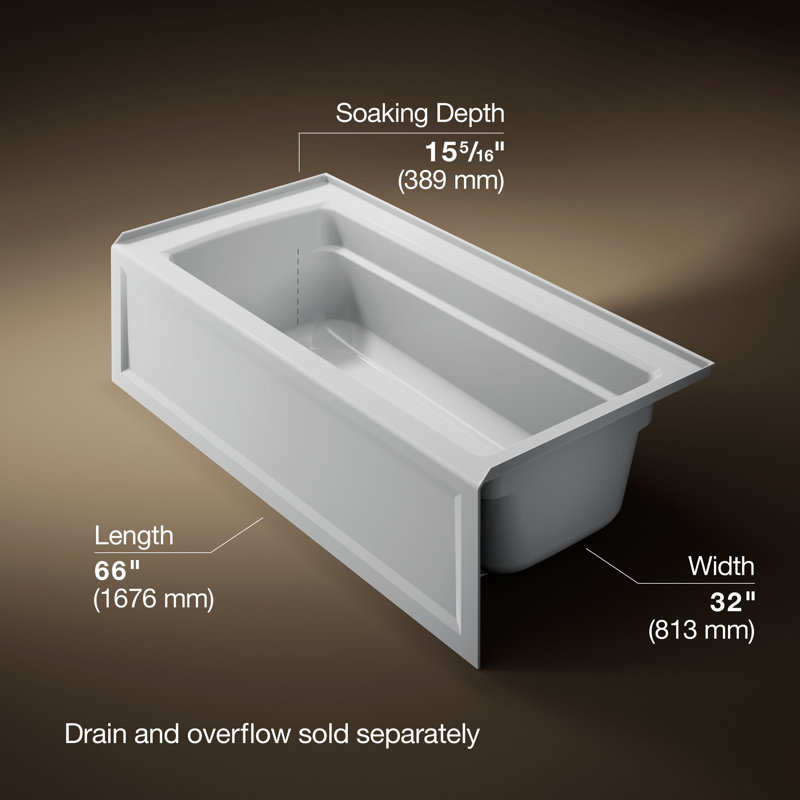 Archer 66" x 32" Acrylic Alcove Soaking with Comfort Depth, Ice Grey, Right