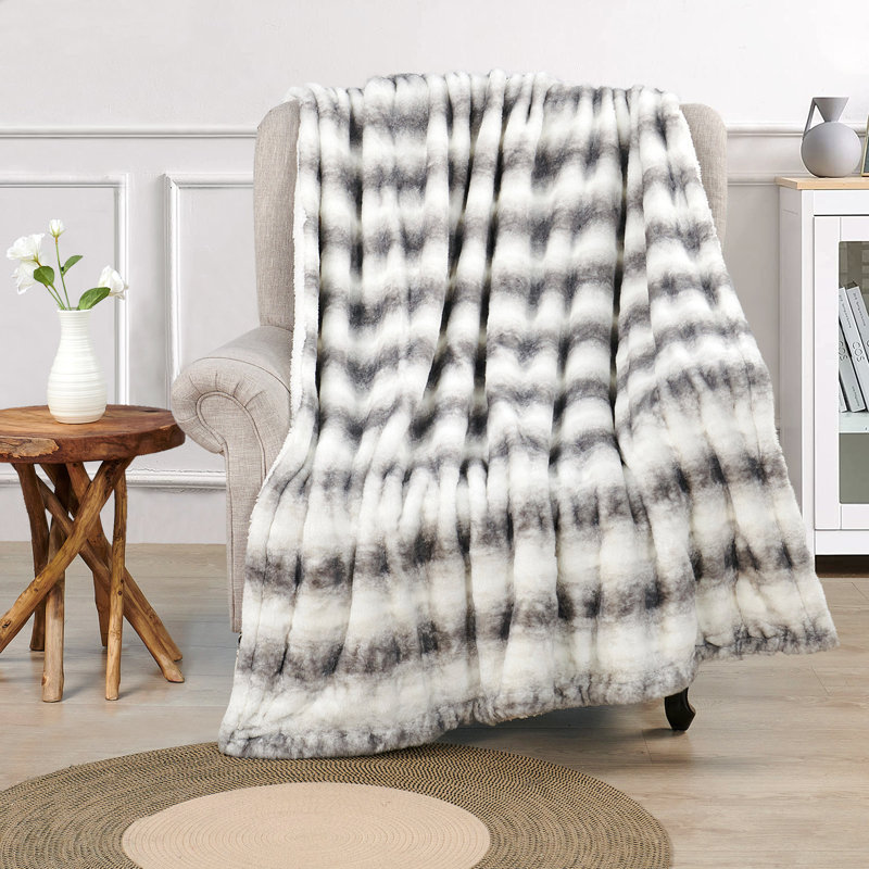 Striped Knitted Blanket, 127cm W x 152.4cm L, White/Black Stripe