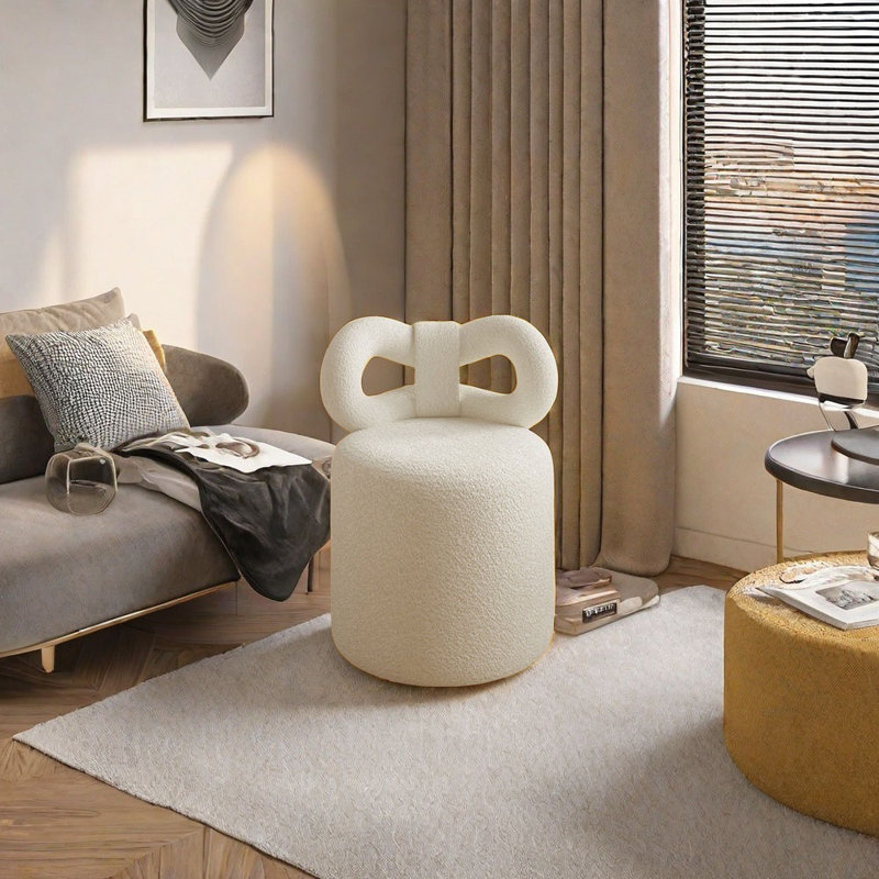 Bow makeup back stool, Off-white