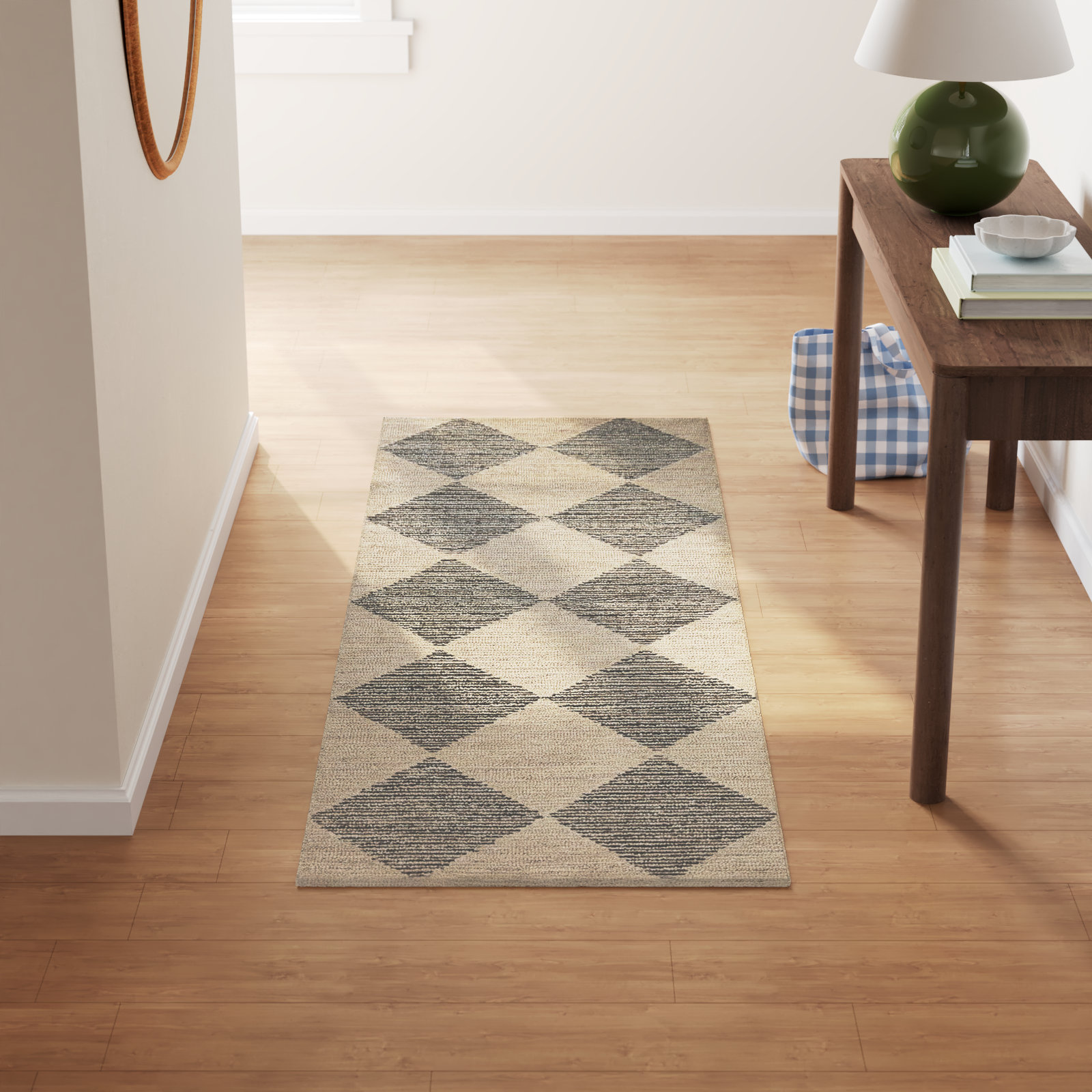 Chris Loves Julia x Loloi Francis Wool Beige / Charcoal Rug, Runner 2'6" x 7'6"