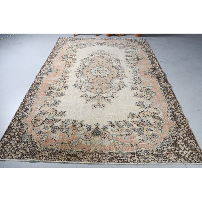 Tapis turc vintage fait à la main avec motif floral pour salon bohémien