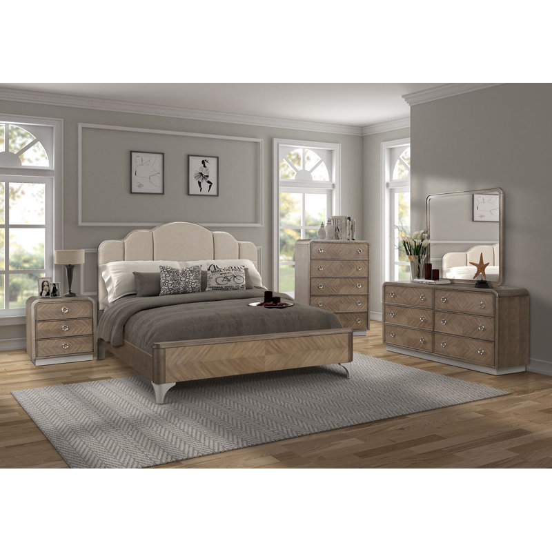 Lit standard tapissier en bois massif Minatare, Grand