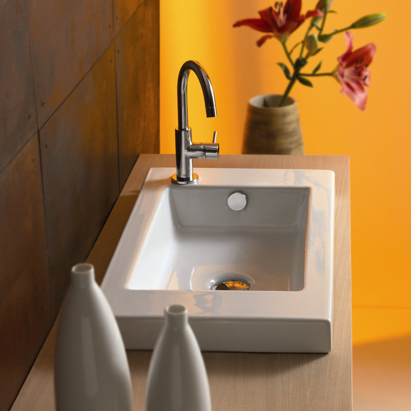 Lavabo de salle de bain rectangulaire encastré en céramique avec trop-plein Série 35