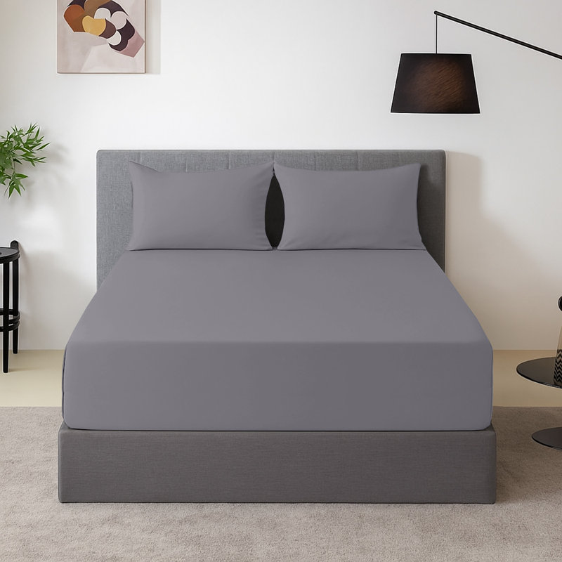 Harper-Mae Microfiber Brushed Fitted Sheet Deep Pocket 25 cm, Grey, Single (3')