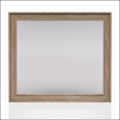 Miroir canne couleur sable avec cadre en verre biseauté et en bois d'hévéa, parfait pour un décor élégant et fonctionnel.