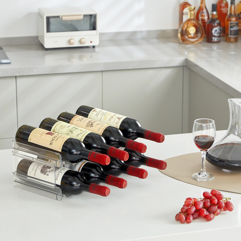 Stackable Water Bottle Organiser For Cupboard, Freezer, Pantry, Plastic Cup Holder, Bottle Storage, Wine Racks For Kitchen Tabletop, Office - Pack Of 2, Each Rack Holds 4 Containers