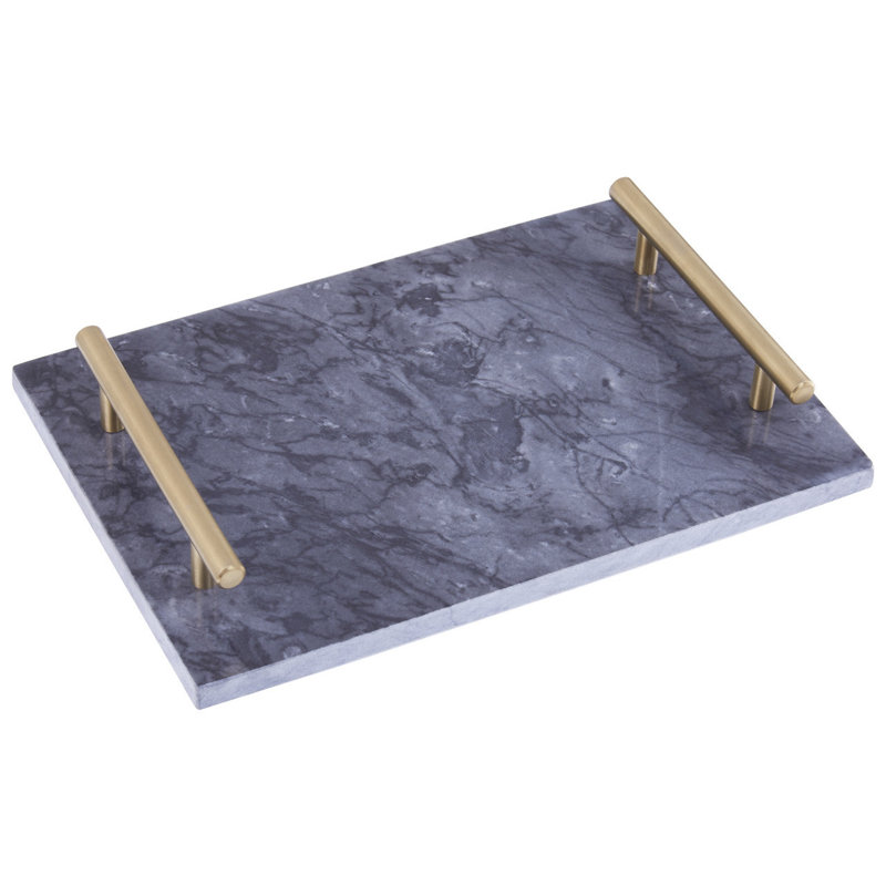 Everleigh Marble Tray, Black/Gold