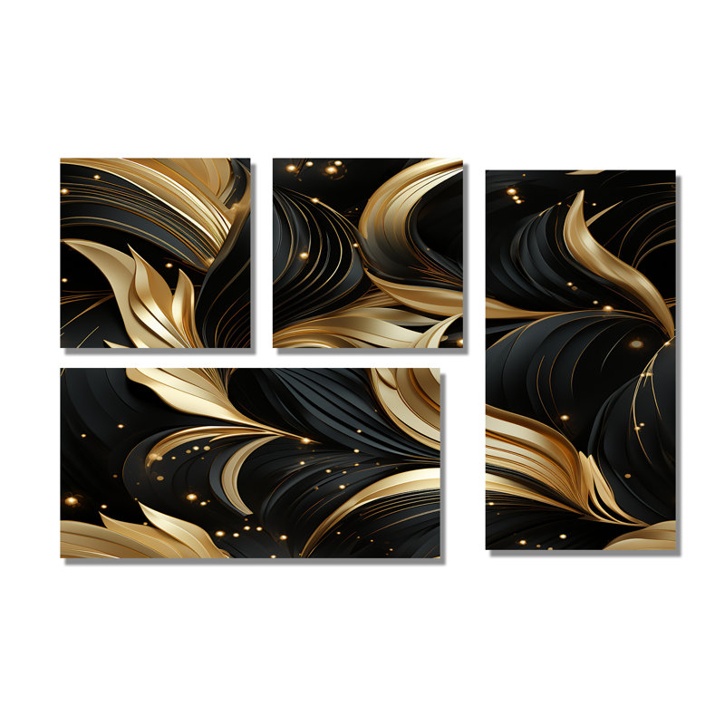 Midnight Charm Gold and Black - Large Marble Wall Art 4 pièces, Toile tendue, Ne s’applique pas