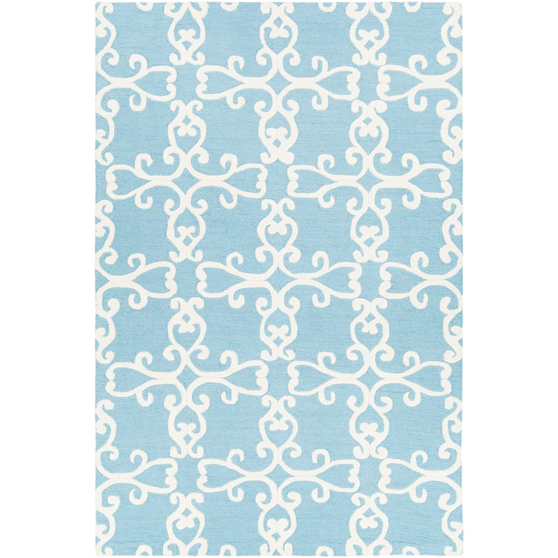 Tapis bleu / crème touffeté à la main Gissette, 7 pi 9 po x 10 pi 6 po