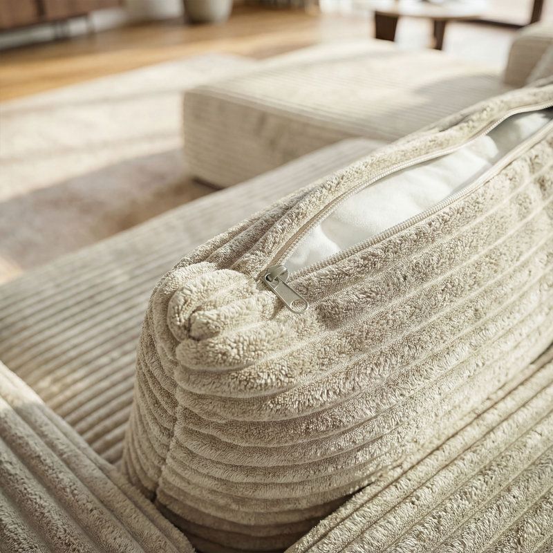 U-Shaped Upholstered Boneless Sofa With Double Chaises And Pillows, Cream
