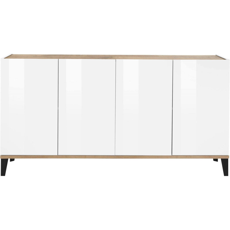 Hirano 160cm Sideboard, White Glossy/Maple Pereira