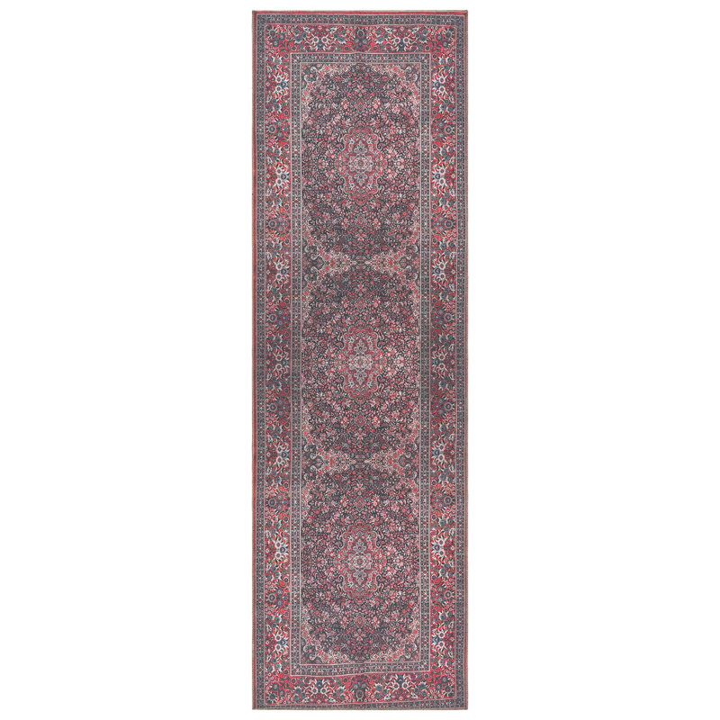 adamstown Emporia Irania Machine Washable Traditional Medallion Indoor Area Rug, Red Burgundy Non-Slip Chenille – Living Room & Bedroom