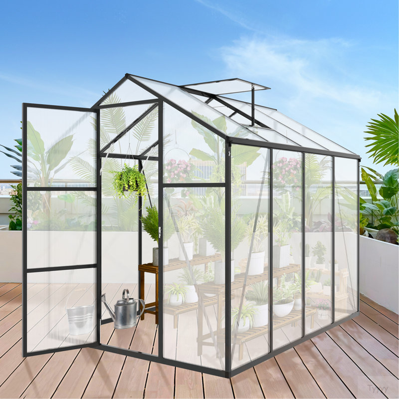 Newly Marketed Gain Height Windproofaluminum Greenhouse 6X8 FT Polycarbonate Greenhouse Raised Base And Anchor Aluminum Heavy Duty Walk-In Greenhouses For Outdoor Backyard In All Season