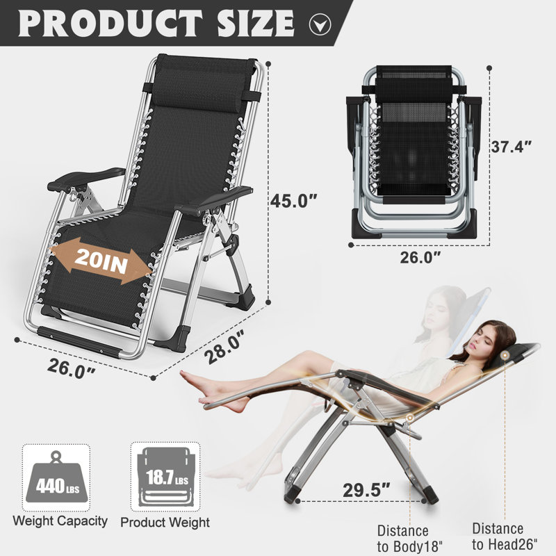 Chaises de patio inclinables, réglables, pliantes et réglables avec porte-gobelet et coussin d'extérieur