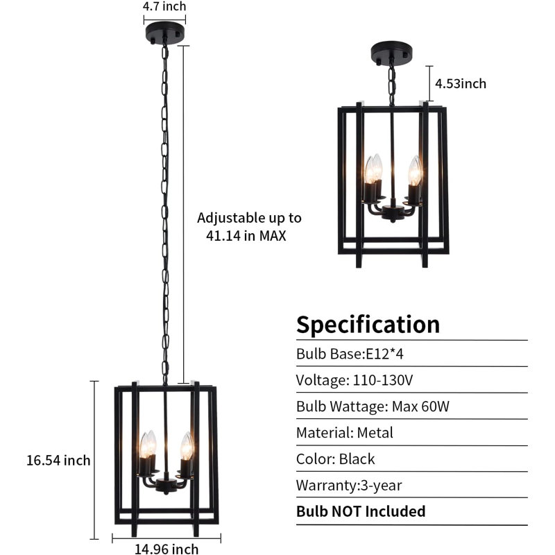 Lustre de style campagnard moderne avec hauteur réglable, luminaire suspendu industriel rustique à 4 lumières pour îlot de cuisine, salon, chambre à coucher et couloir