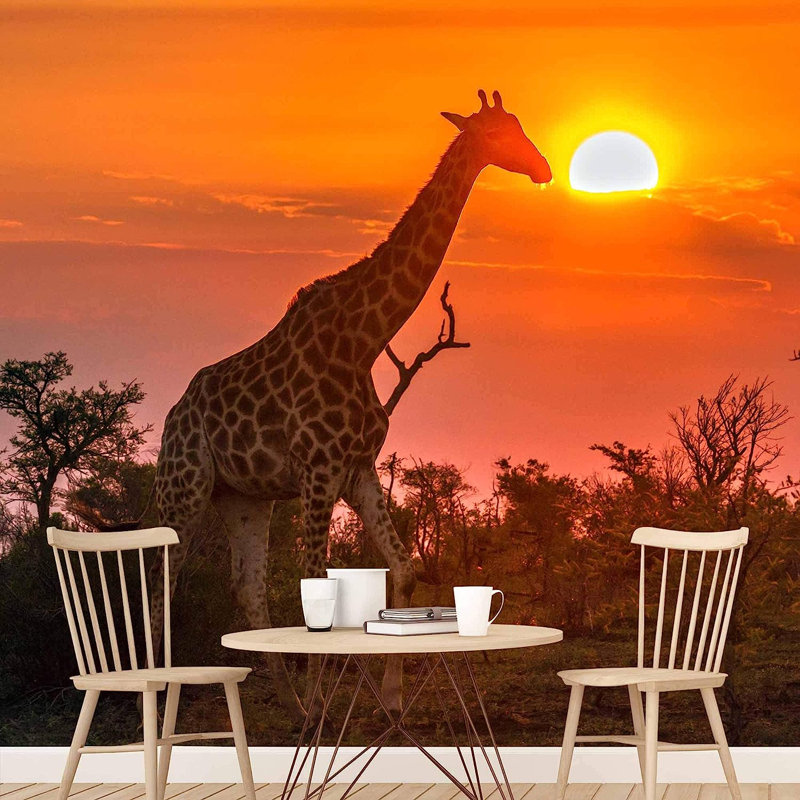 Girafe et coucher de soleil à peindre Sunset42, L 66 po x l 96 po