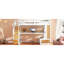 Lit mezzanine double avec bureau et tablettes, bureau simple blanc naturel, tiroirs - et