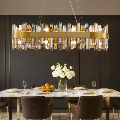 Kacy Dimmable 16-Light Gold Rectangle Crystal Chandelier Modern Ceiling Light for Kitchen Island Dining Room
