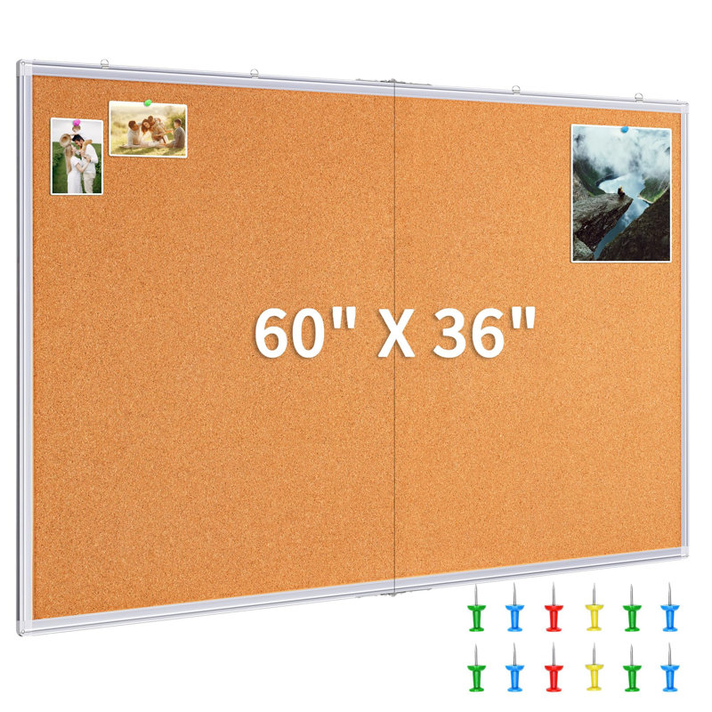 60" x 36" Wall-Mounted Large Cork Board Notice Bulletin Board