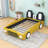 Upholstered Twin Race Car-Shaped Platform Bed With Safety Guardrails-191983464