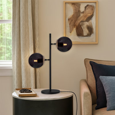 Lampe de table à culot en verre 2 lumières avec base en métal noir - Double lumière moderne
