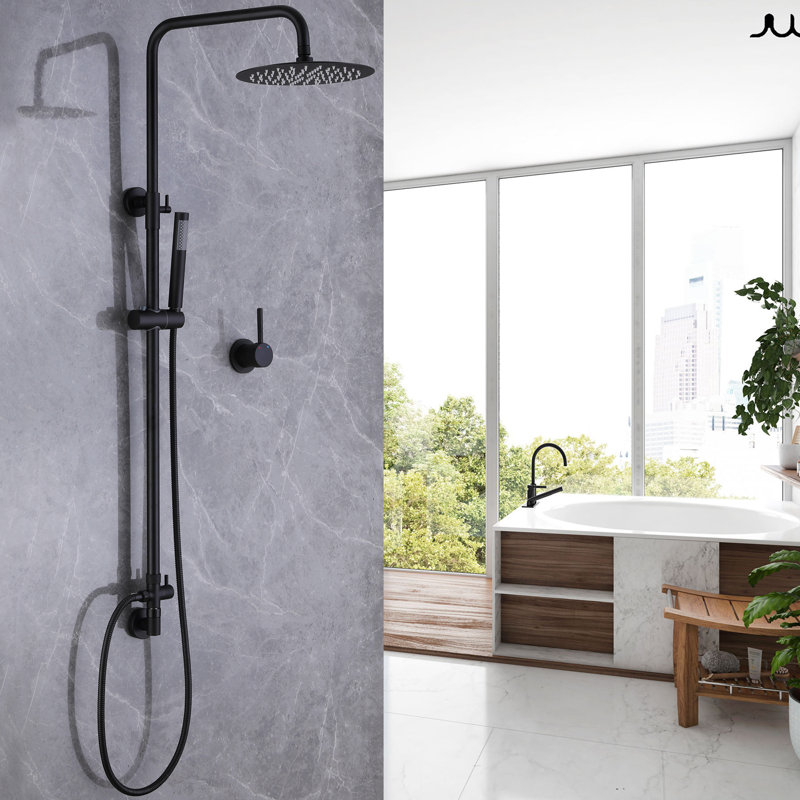 Ensemble de douche 10 po, ensemble de douche en laiton massif avec valve brute, Noir mat