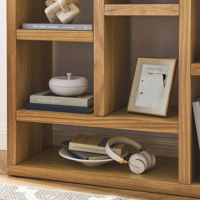 Open Shelf Bookcase, Freestanding Display Storage Cabinet With 7 Cube Storage Spaces, Floor Standing Bookshelf, Natural Wood