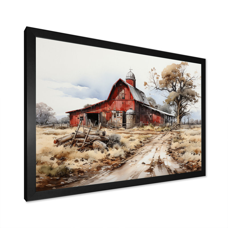 «Farmstead Lnadscape III - Farm Large», art mural, H 24 po x l 32 po x P 1 po, Cadre simple noir