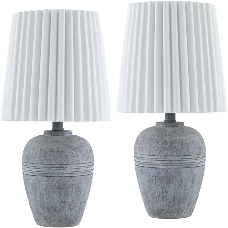 Lampe de table Lakemoore, Base grise / abat-jour blanc
