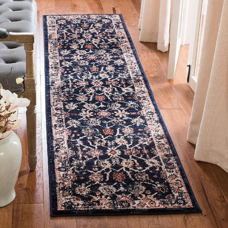 Tapis de couloir bleu tissé à la machine 2 pi x 8 pi Aarren