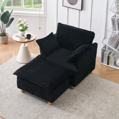 Ce canapé en velours côtelé à une place est livré avec un repose-pieds et des coussins décoratifs. C'est pour s'asseoir ou s'allonger confortablement dans le salon