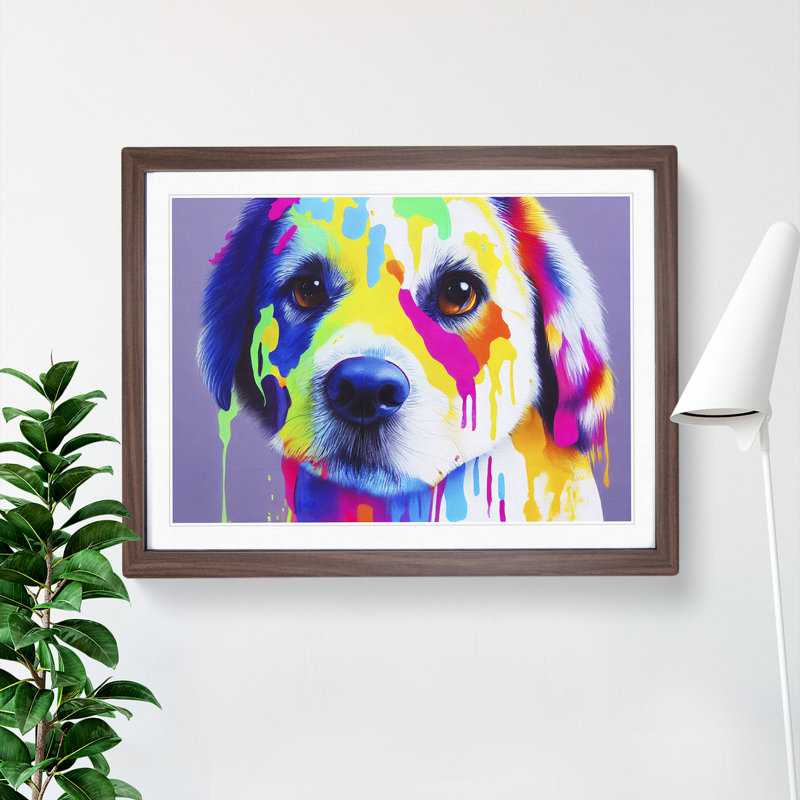 Colourful Dog Vol.1 Abstract - Single Picture Frame Print, 46cm H x 64cm W x 2cm D, Walnut