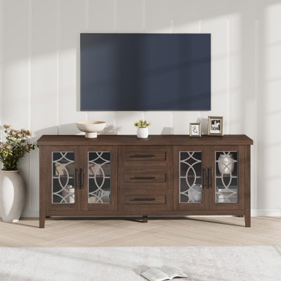 63" Mid Century Modern TV Stand with Drawers and Glass Door Cabinets