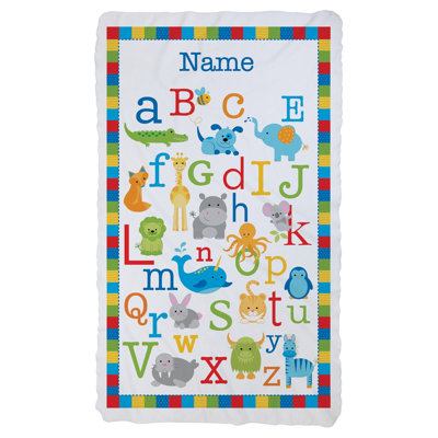 Couverture personnalisée pour nom de bébé - couverture en molleton ABC de couleur primaire - couverture pour chambre de bébé personnalisée pour garçons et filles, couverture en microfibre pour tout-petit, cadeau de fête de naissance (33,5 po x 55,5 po)