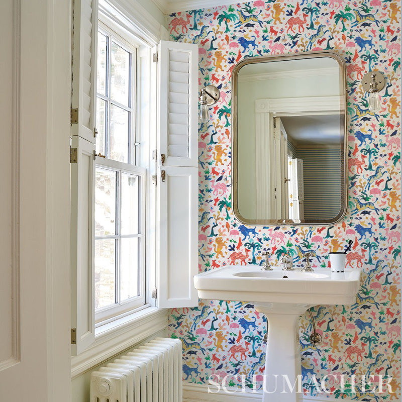 Schumacher x Happy Menocal Beasts Wallpaper, Ivory
