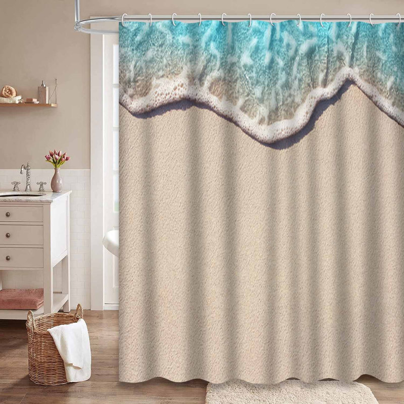 Doux vague bleu océan, plage de sable, rivage, rivage, rivage, 12 crochets, L 72 po x l 72 po