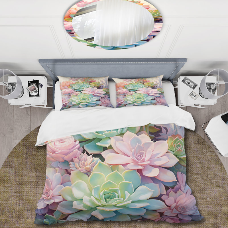 Ensemble de housse de couette Succulent Serenade - Green Succulents, Housse de couette simple et deux taies décorative