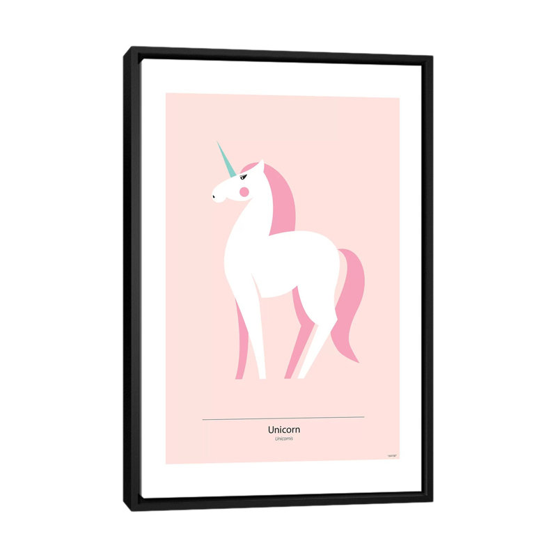 « licorne », impression sur toile, H 26 po x l 18 po x P 1,5 po, Pas de tapis, Toile avec cadre noir