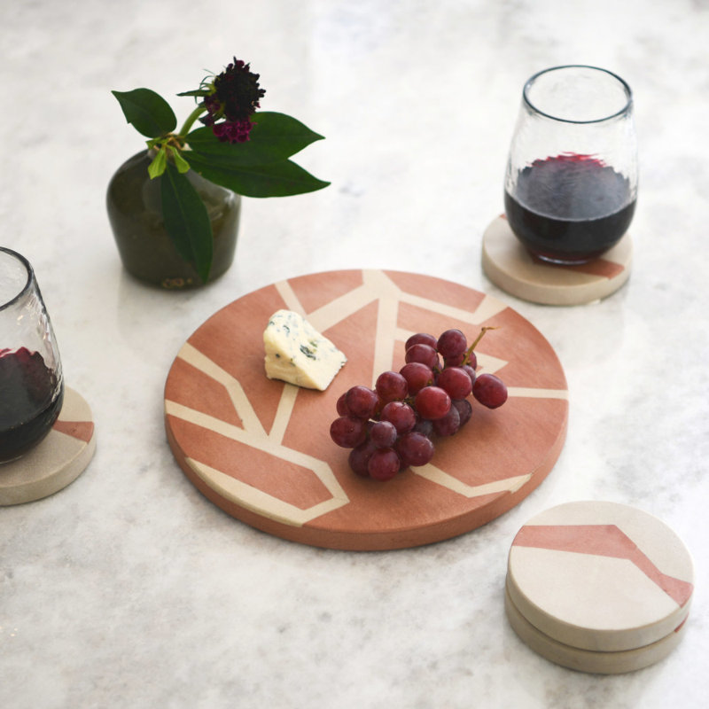 Modern Boho 10" Round Terracotta and Off-White Sandstone Trivet