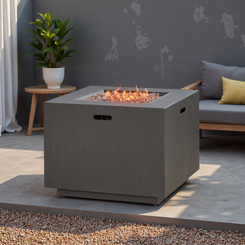 33" Outdoor Iron Square Propane Fire Pit, Tank Inside