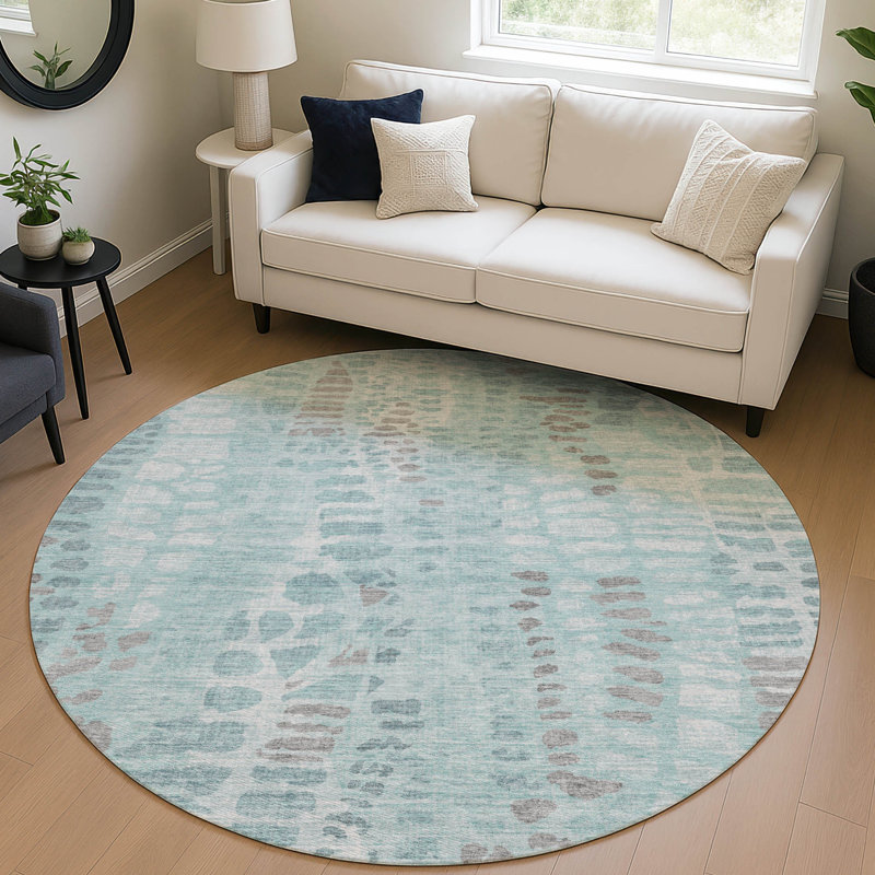 Machine Washable Indoor/Outdoor Jozwiak ACN2382 Circles Rug, Round 8'
