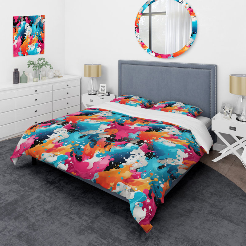 Artistic Paint Splash Dance - Ensemble de housse de couette abstrait - Microfibre de polyester