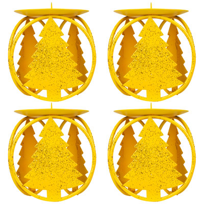 Bougeoirs en forme de pilier d'arbre de Noël en métal scintillant - 4,25 po - ensemble de 4