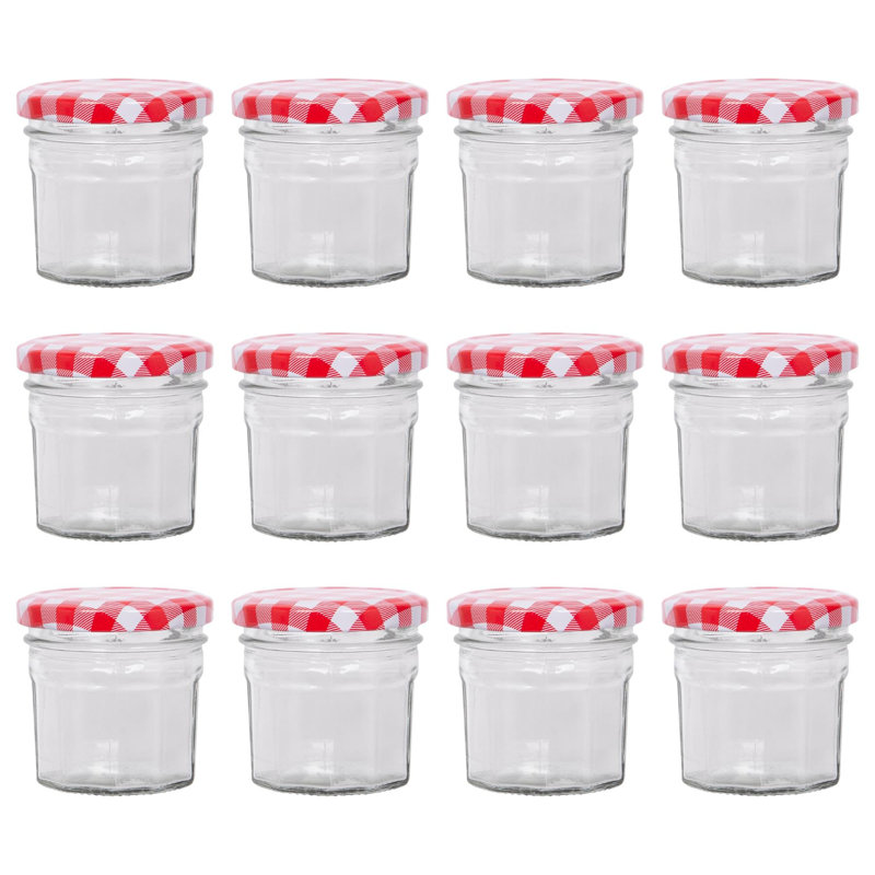 Argon Tableware Glass Jam Jars with Lids, 90ml, Red Gingham