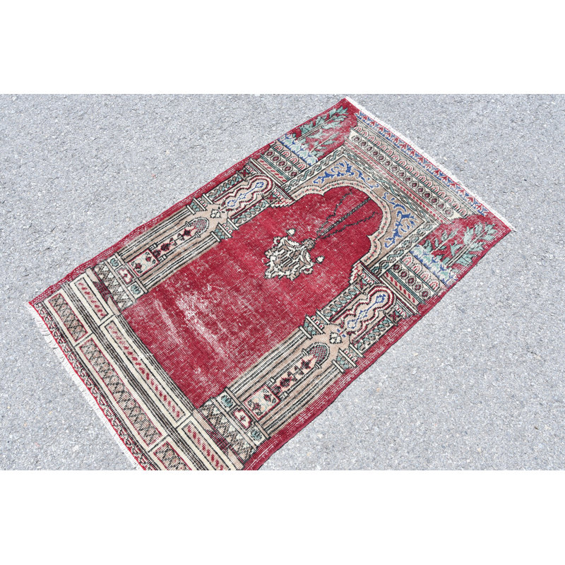 Tapis de couloir turc Oushak fabriqué à la main de style traditionnel bleu / rose