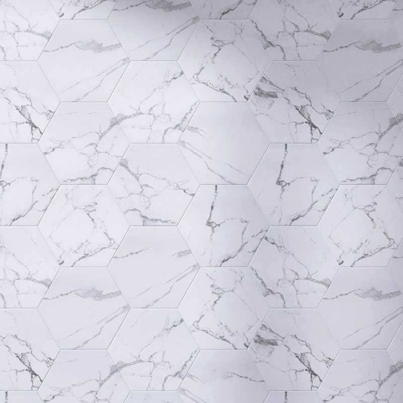 Carreau de sol en porcelaine matte de 7,87 po x 9,45 po Elegance Hexagon, Blanc