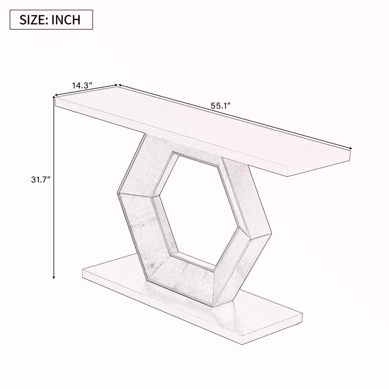 Table d'entrée moderne avec structure à pieds hexagonaux novateurs et finition en placage de sapin de qualité supérieure pour une sophistication