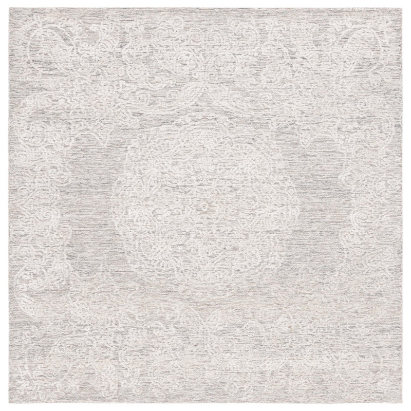 Bathulda Hand Tufted Wool/Bamboo Silk/Cotton with Cotton Backing Floral Rug in Ivory/Beige, Square 6'
