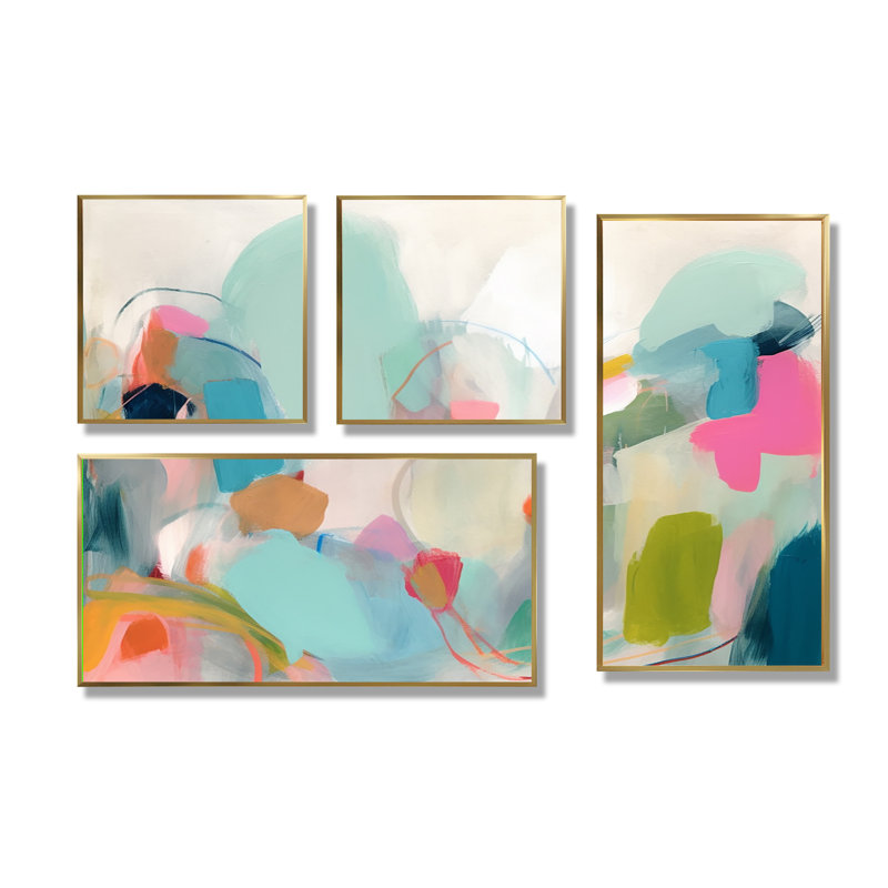 «Rose Blue Minimalims Fludity III», art mural moderne 4 pièces, Impression encadrée sans passe-partout, Doré