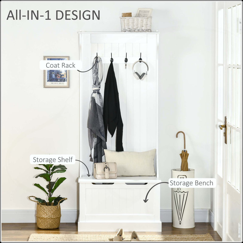 Hall Tree with Coat Rack, Storage Bench, and Shoe Storage